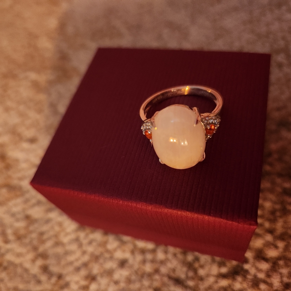 Rainbow moonstone and fire opal ring 11.38 ct - Picture 2 of 7